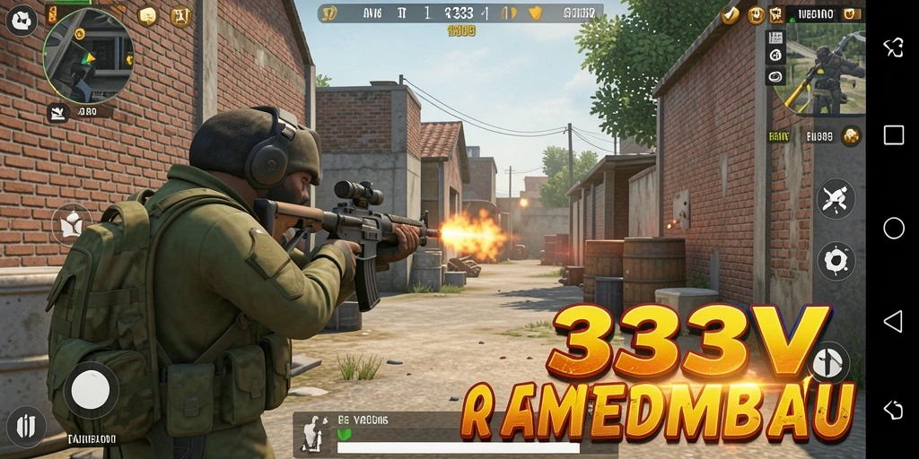 Gameplay menegangkan dalam 333V yang menampilkan aksi tembak menembak.