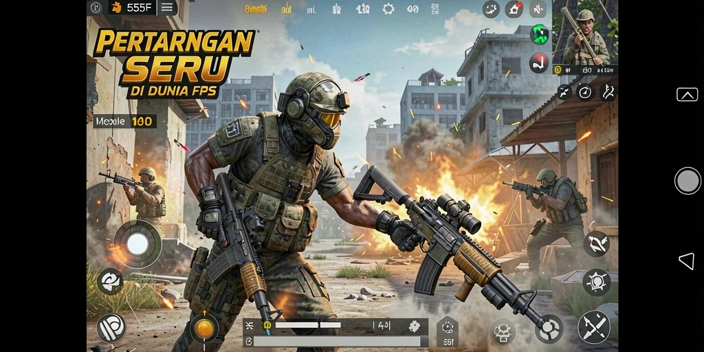 Tampilan aksi seru di gameplay FPS 555F.