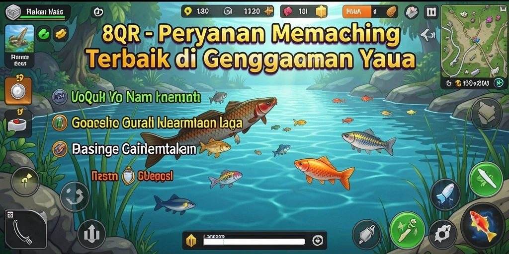 Screenshot gameplay 8QR menampilkan keindahan dunia memancing.