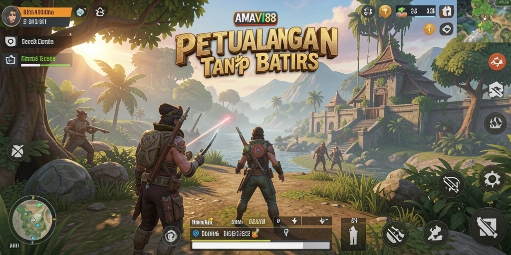 Tangkapan layar gameplay AMAVI88 menampilkan dunia terbuka yang luas dan memukau.