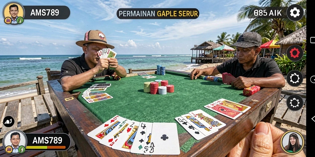 Tampilan gameplay seru Gaple di AMS789 dengan teman-teman.