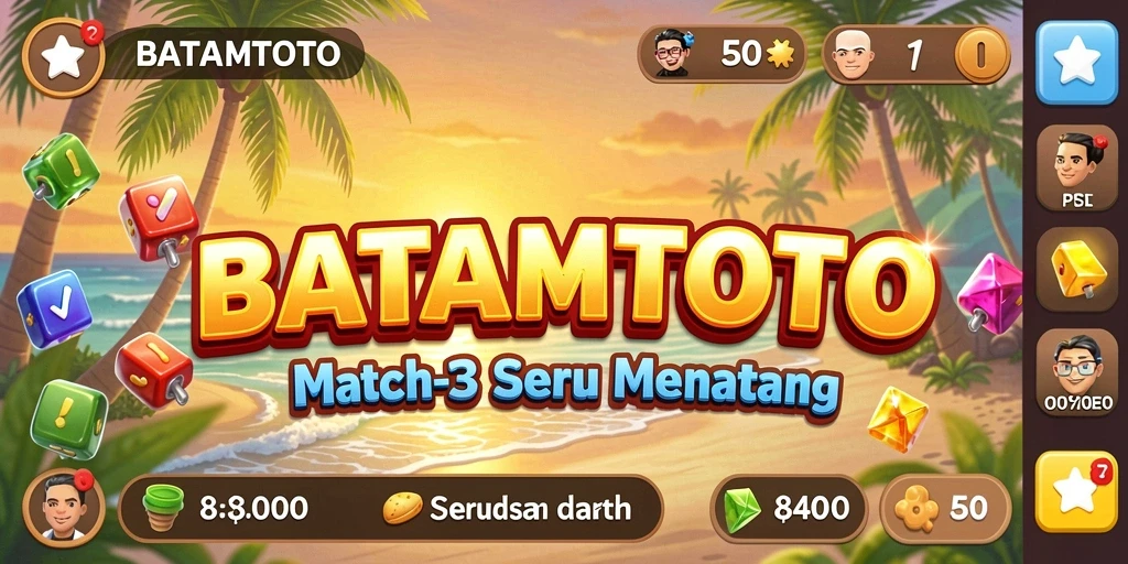 Screenshot utama BATAMTOTO menampilkan gameplay Match-3 yang seru.