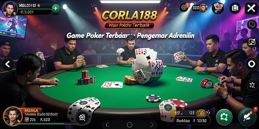 Tampilan gameplay seru di CORLA188 dengan berbagai jenis permainan Poker.
