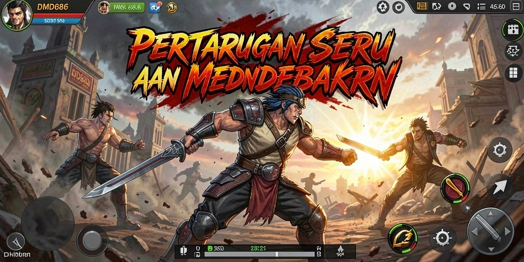 Tangkapan layar DMD686 yang menunjukkan aksi pertarungan yang mendebarkan.