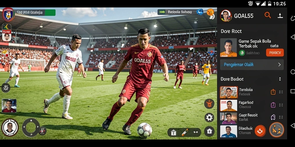 Screenshot gameplay GOAL55 dengan aksi seru sepak bola.