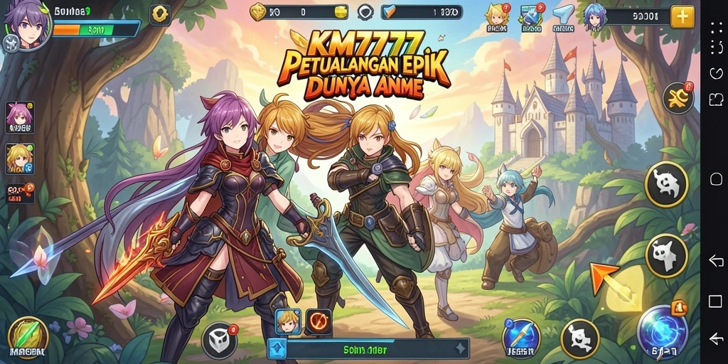 Tampilan gameplay <strong>KM777</strong> yang penuh warna dan karakter anime yang dinamis.