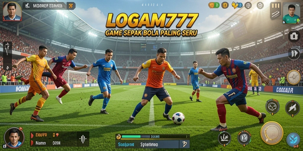 Tangkapan layar menampilkan aksi mendebarkan dalam LOGAM777 dengan pemain sepak bola yang berusaha mencetak gol.