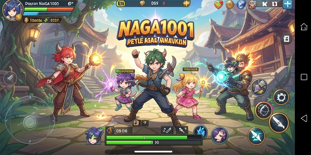 Tampilan gameplay NAGA1001 yang penuh aksi dan karakter Anime.