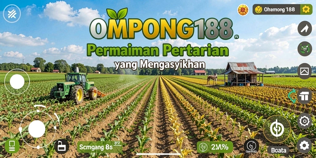 Tampilan gameplay OMPONG188 dengan aktivitas bertani yang seru.
