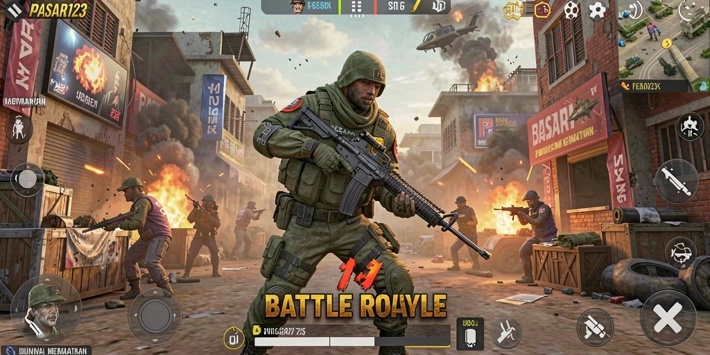 Gameplay seru PASAR123 dalam pertempuran Battle Royale.