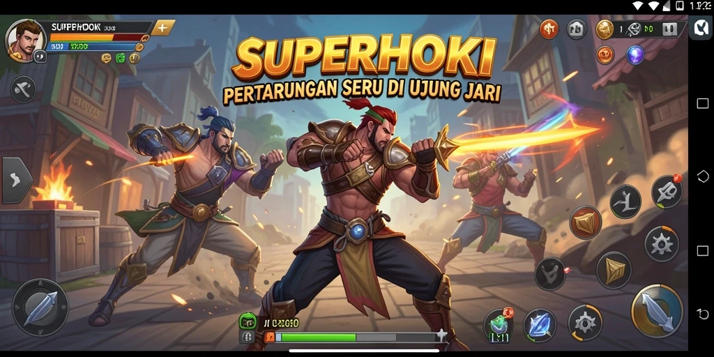 Tangkapan layar SUPERHOKI menampilkan aksi pertarungan yang intens dan mendebarkan.