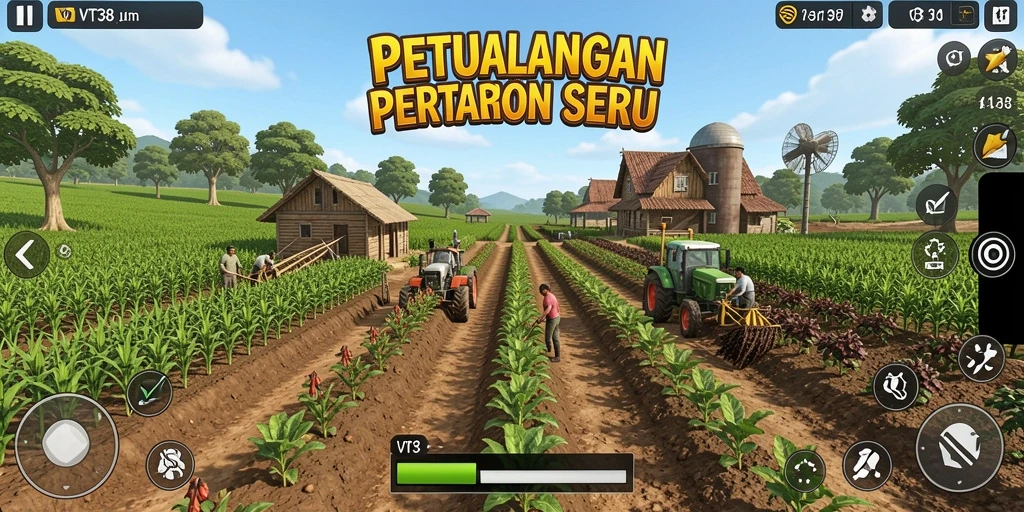 Tangkapan layar VT38 menampilkan gameplay pertanian yang seru dan interaktif.
